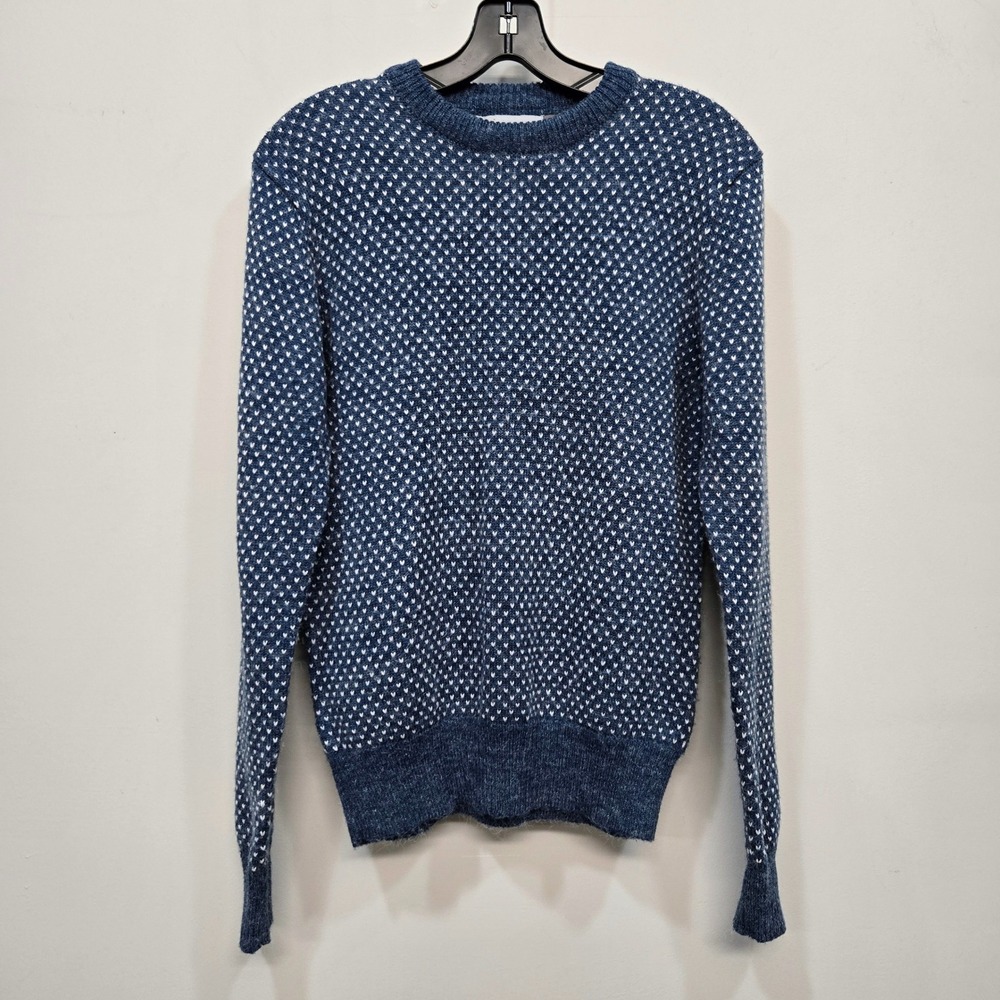Vintage 90s Birdseye Knit Sweater Women Small Blue White Grandmacore Nordic Soft